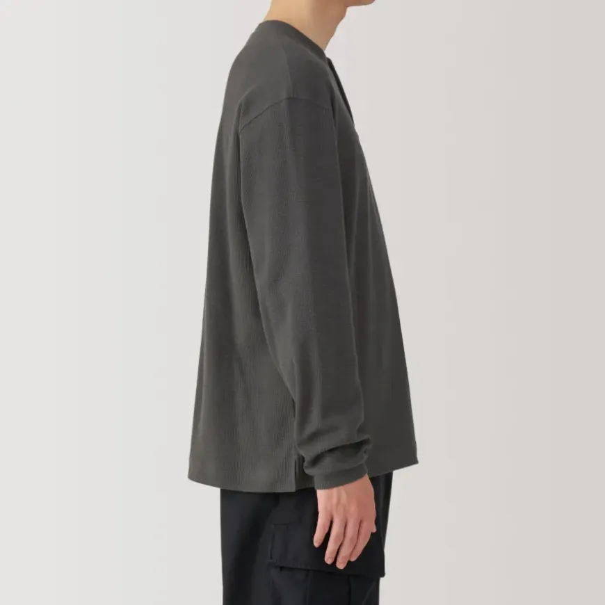 Men's Waffle Henley Neck Long Sleeve T-Shirt