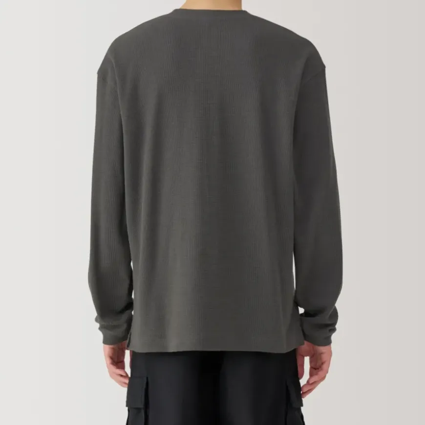 Men's Waffle Henley Neck Long Sleeve T-Shirt