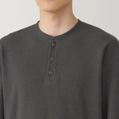 Men's Waffle Henley Neck Long Sleeve T-Shirt