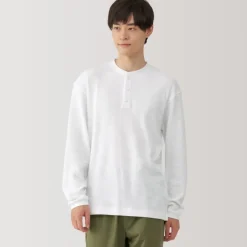 Men's Waffle Henley Neck Long Sleeve T-Shirt