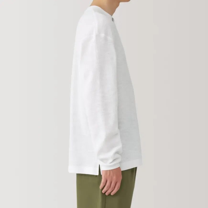 Men's Waffle Henley Neck Long Sleeve T-Shirt