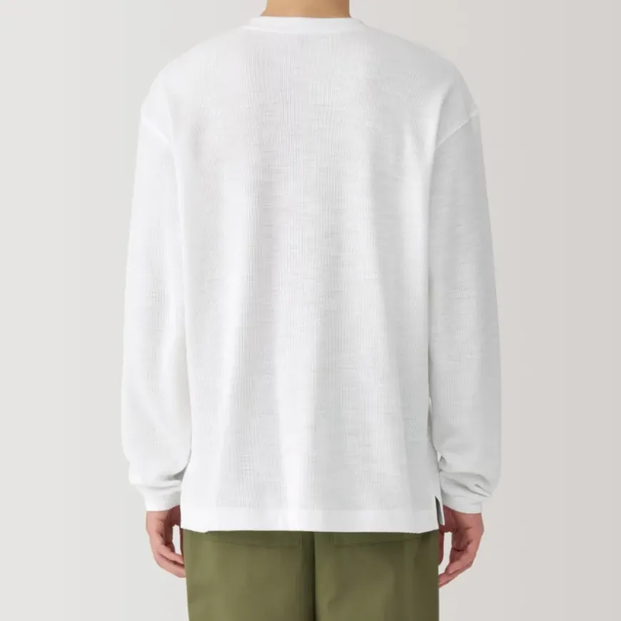 Men's Waffle Henley Neck Long Sleeve T-Shirt