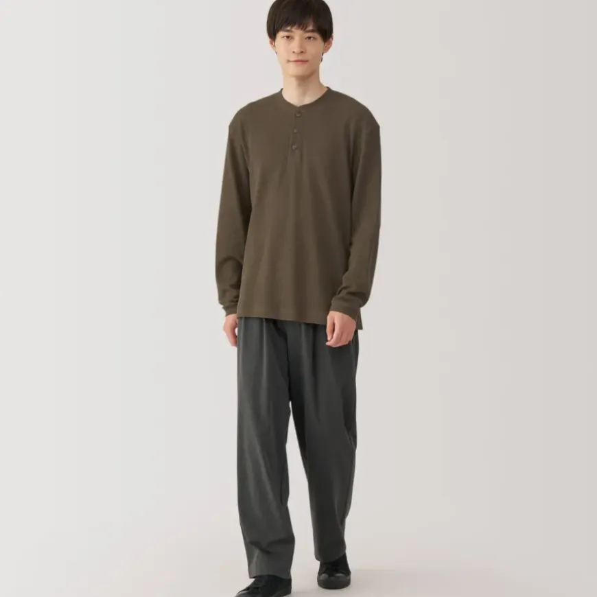 Men's Waffle Henley Neck Long Sleeve T-Shirt