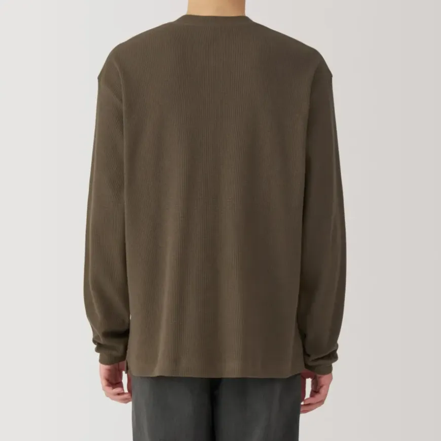 Men's Waffle Henley Neck Long Sleeve T-Shirt