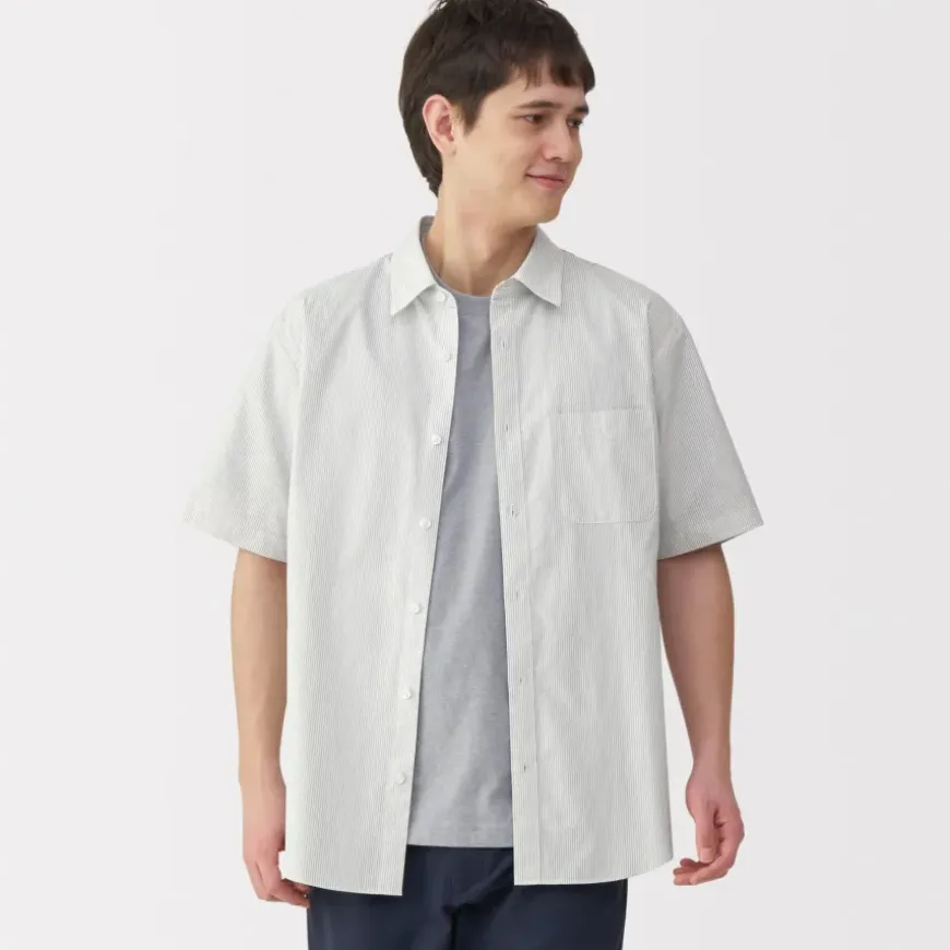 Men's Washed Broadcloth Short Sleeve Striped Shirt