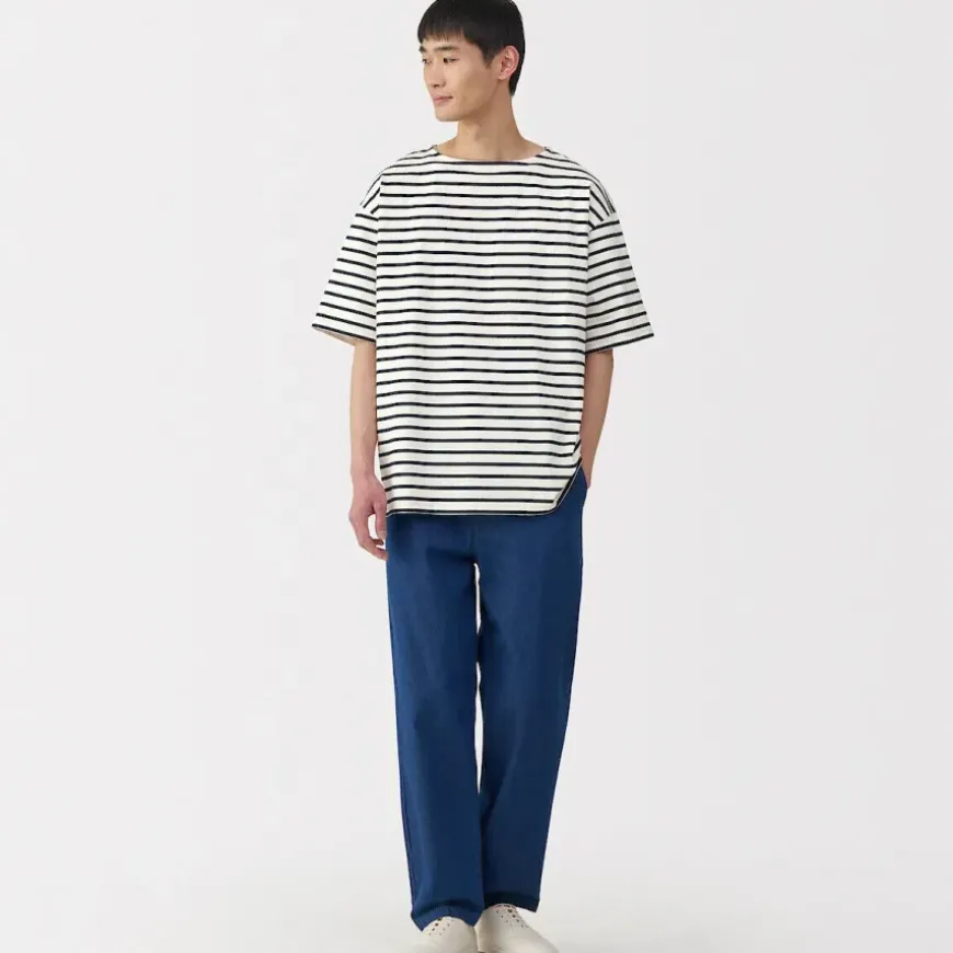 Men's Washed Heavyweight Boat Neck Half Sleeve T-Shirt