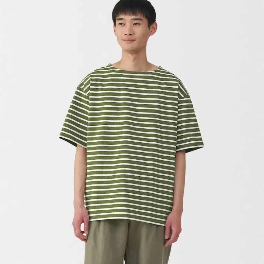 Men's Washed Heavyweight Boat Neck Half Sleeve T-Shirt