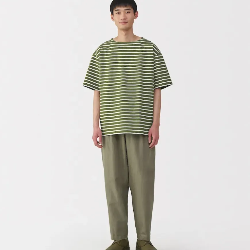 Men's Washed Heavyweight Boat Neck Half Sleeve T-Shirt