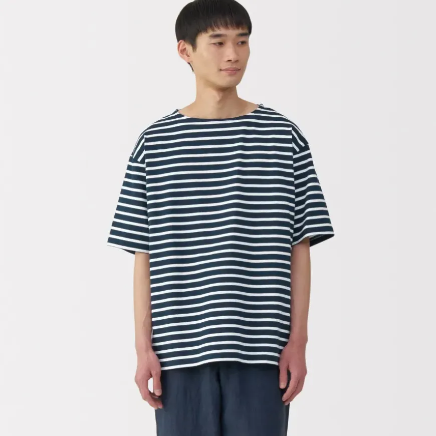 Men's Washed Heavyweight Boat Neck Half Sleeve T-Shirt