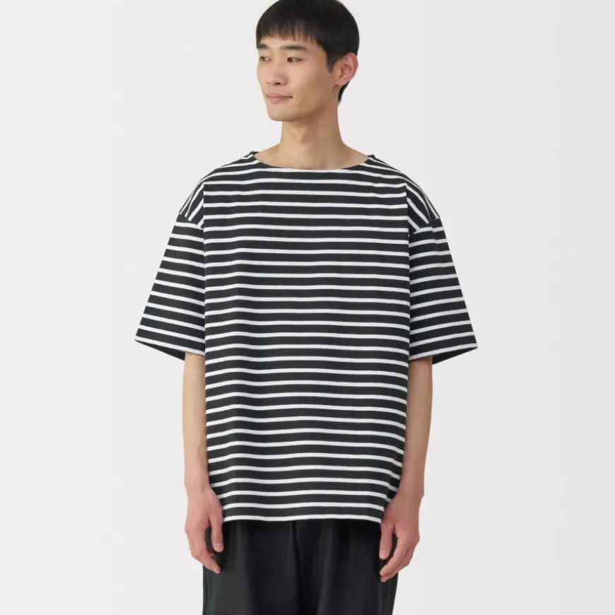 Men's Washed Heavyweight Boat Neck Half Sleeve T-Shirt