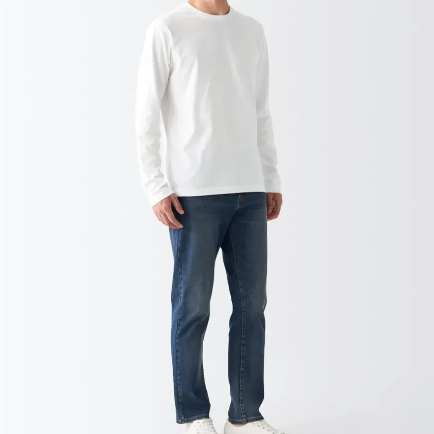 Men's Washed Jersey Long Sleeves Crew Neck T-Shirt