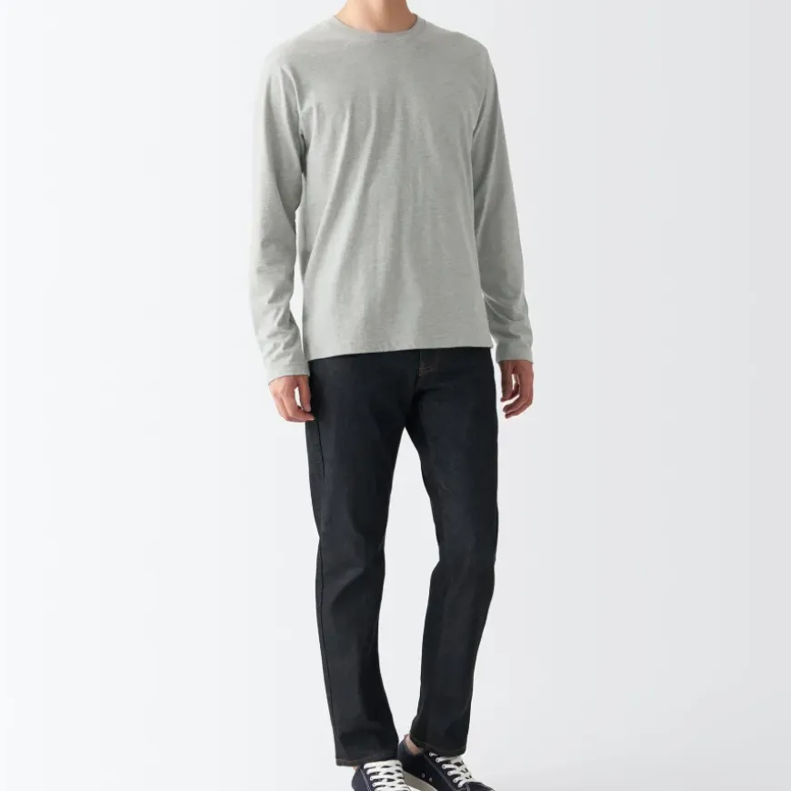 Men's Washed Jersey Long Sleeves Crew Neck T-Shirt