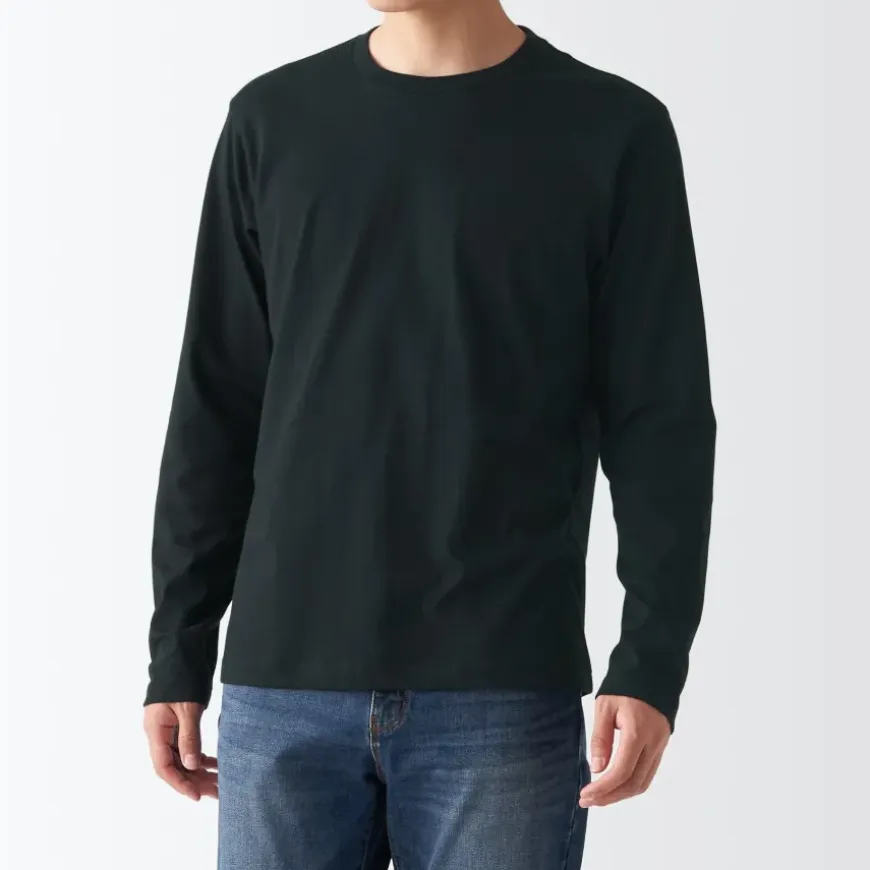 Men's Washed Jersey Long Sleeves Crew Neck T-Shirt