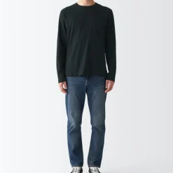 Men's Washed Jersey Long Sleeves Crew Neck T-Shirt