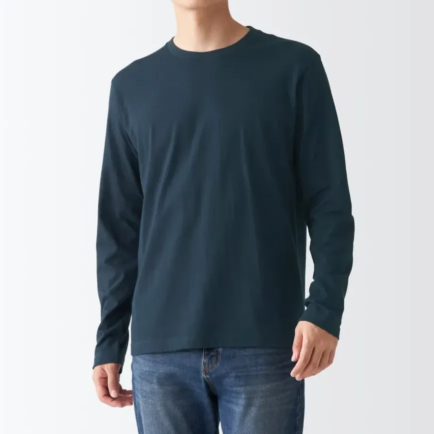 Men's Washed Jersey Long Sleeves Crew Neck T-Shirt
