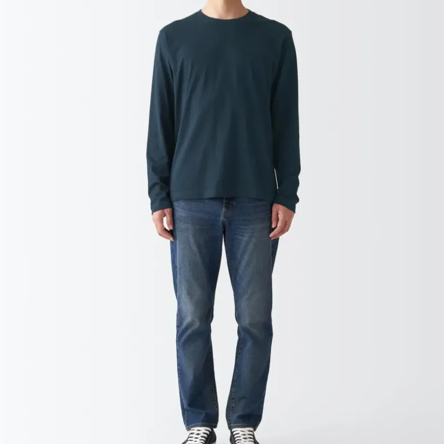 Men's Washed Jersey Long Sleeves Crew Neck T-Shirt