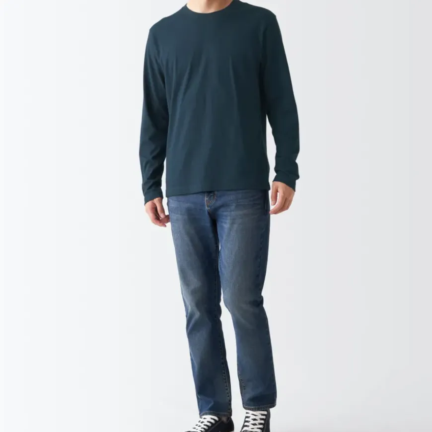 Men's Washed Jersey Long Sleeves Crew Neck T-Shirt