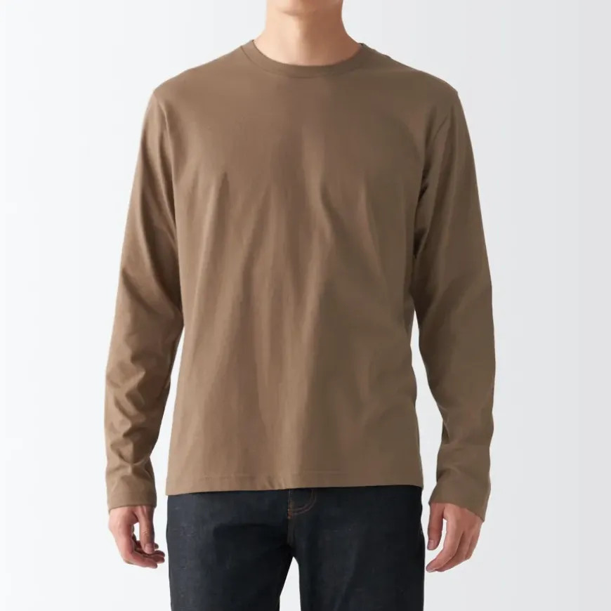 Men's Washed Jersey Long Sleeves Crew Neck T-Shirt