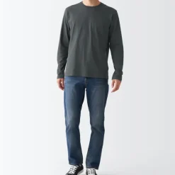 Men's Washed Jersey Long Sleeves Crew Neck T-Shirt