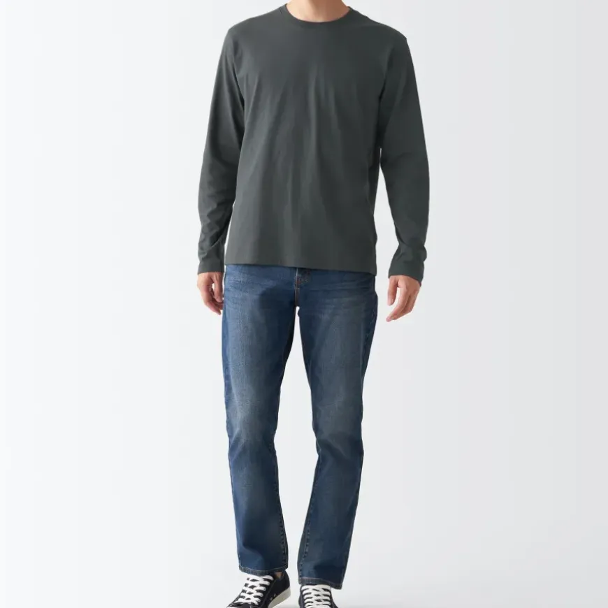 Men's Washed Jersey Long Sleeves Crew Neck T-Shirt