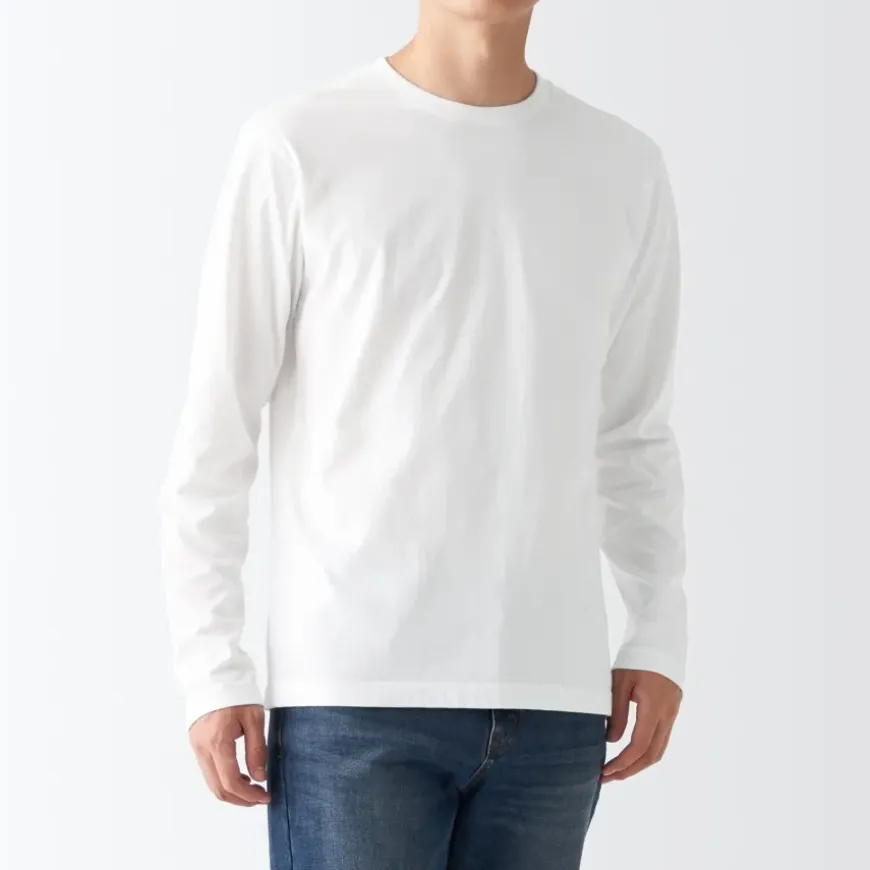 Men's Washed Jersey Long Sleeves Crew Neck T-Shirt