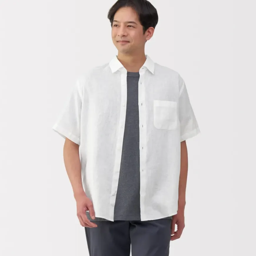 Men's Washed Linen Short Sleeve Shirt