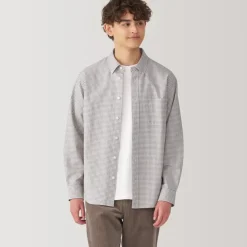 Men's Washed Oxford Button Down Long Sleeve Patterned Shirt
