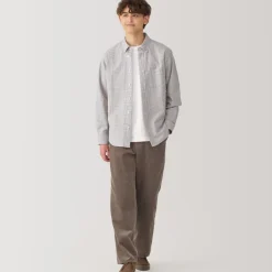 Men's Washed Oxford Button Down Long Sleeve Patterned Shirt