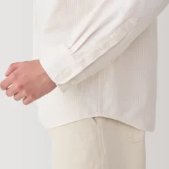Men's Washed Oxford Button Down Long Sleeve Striped Shirt