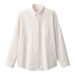 Men's Washed Oxford Button Down Long Sleeve Striped Shirt