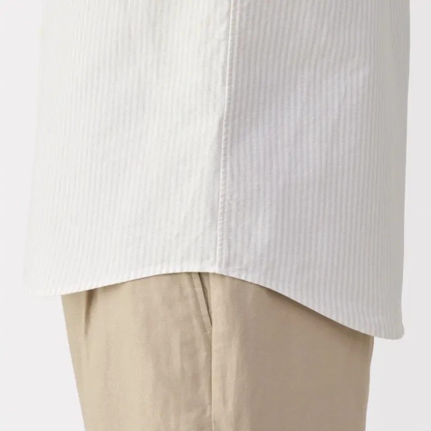 Men's Washed Oxford Button Down Short Sleeve Striped Shirt