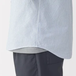 Men's Washed Oxford Button Down Short Sleeve Striped Shirt
