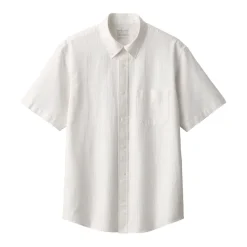 Men's Washed Oxford Button Down Short Sleeve Striped Shirt