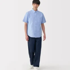 Men's Washed Oxford Button Down Short Sleeve Shirt