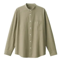 Men's Washed Oxford Stand Collar Long Sleeve Shirt