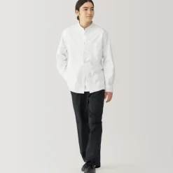 Men's Washed Oxford Stand Collar Long Sleeve Shirt