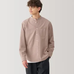 Men's Washed Oxford Stand Collar Long Sleeve Shirt