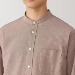 Men's Washed Oxford Stand Collar Long Sleeve Shirt