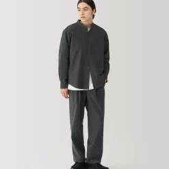 Men's Washed Oxford Stand Collar Long Sleeve Shirt
