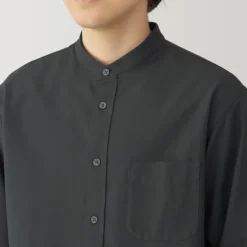 Men's Washed Oxford Stand Collar Long Sleeve Shirt