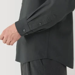 Men's Washed Oxford Stand Collar Long Sleeve Shirt
