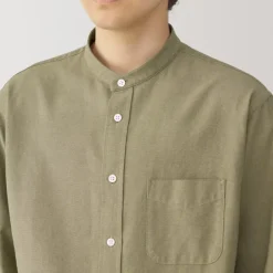 Men's Washed Oxford Stand Collar Long Sleeve Shirt