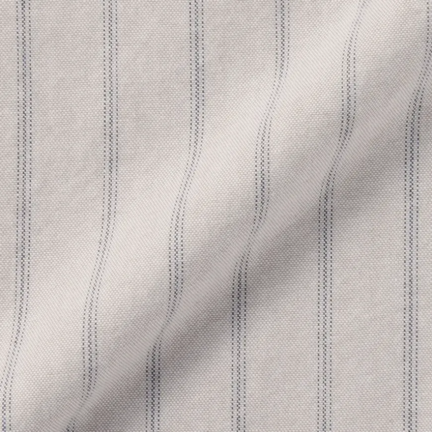 Men's Washed Oxford Stand Collar Long Sleeve Striped Shirt