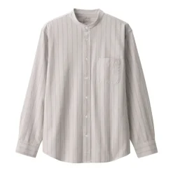 Men's Washed Oxford Stand Collar Long Sleeve Striped Shirt