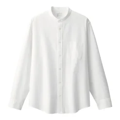 Men's Washed Oxford Stand Collar Long Sleeve Shirt