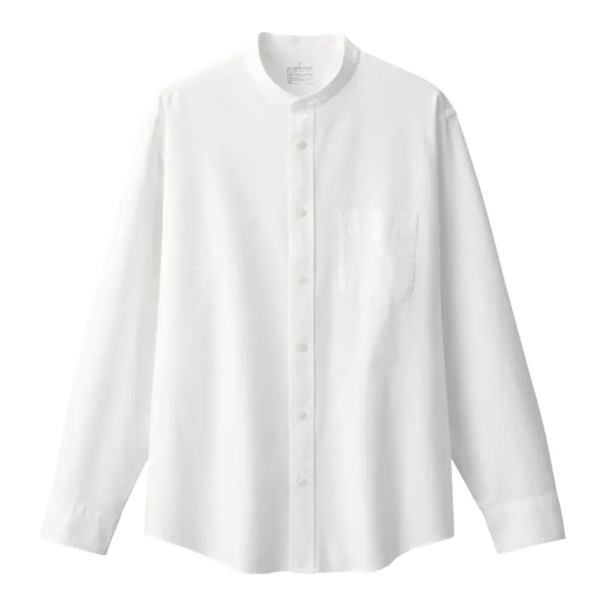 Men's Washed Oxford Stand Collar Long Sleeve Shirt