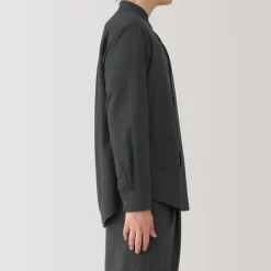 Men's Washed Oxford Stand Collar Long Sleeve Shirt