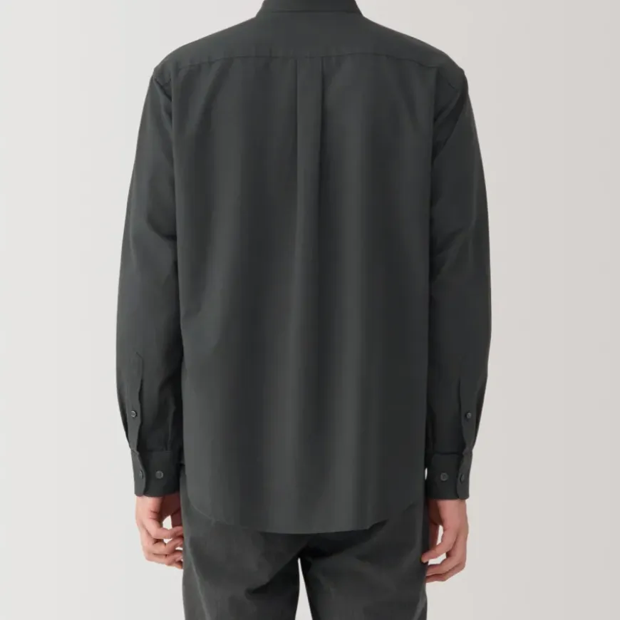 Men's Washed Oxford Stand Collar Long Sleeve Shirt