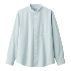 Men's Washed Oxford Stand Collar Long Sleeve Shirt