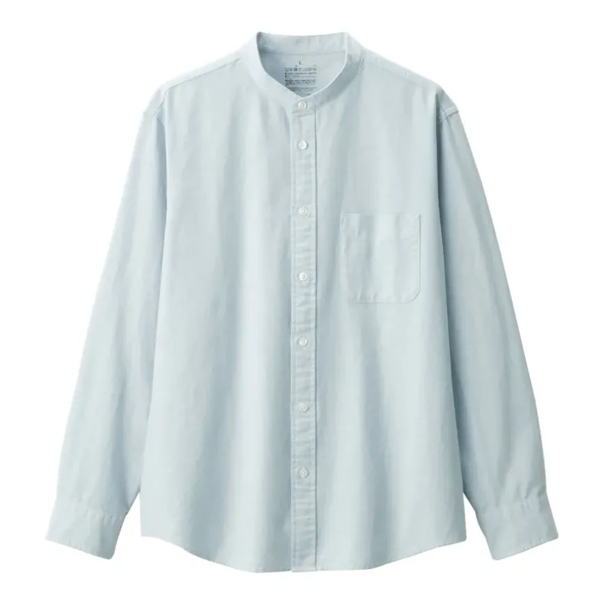 Men's Washed Oxford Stand Collar Long Sleeve Shirt